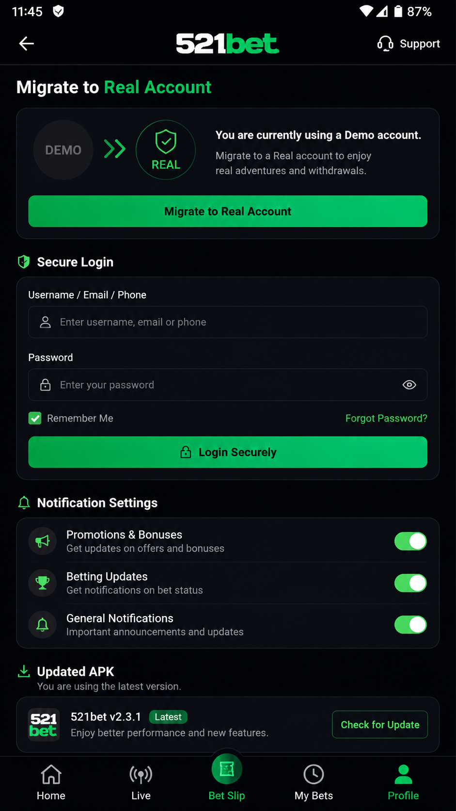 521bet screenshot